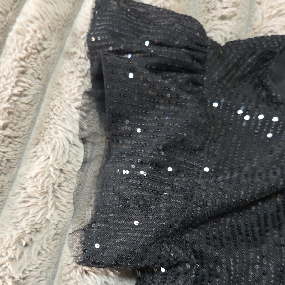 Black Sequin Short Sleeve Top Size L - Picture 7 of 12